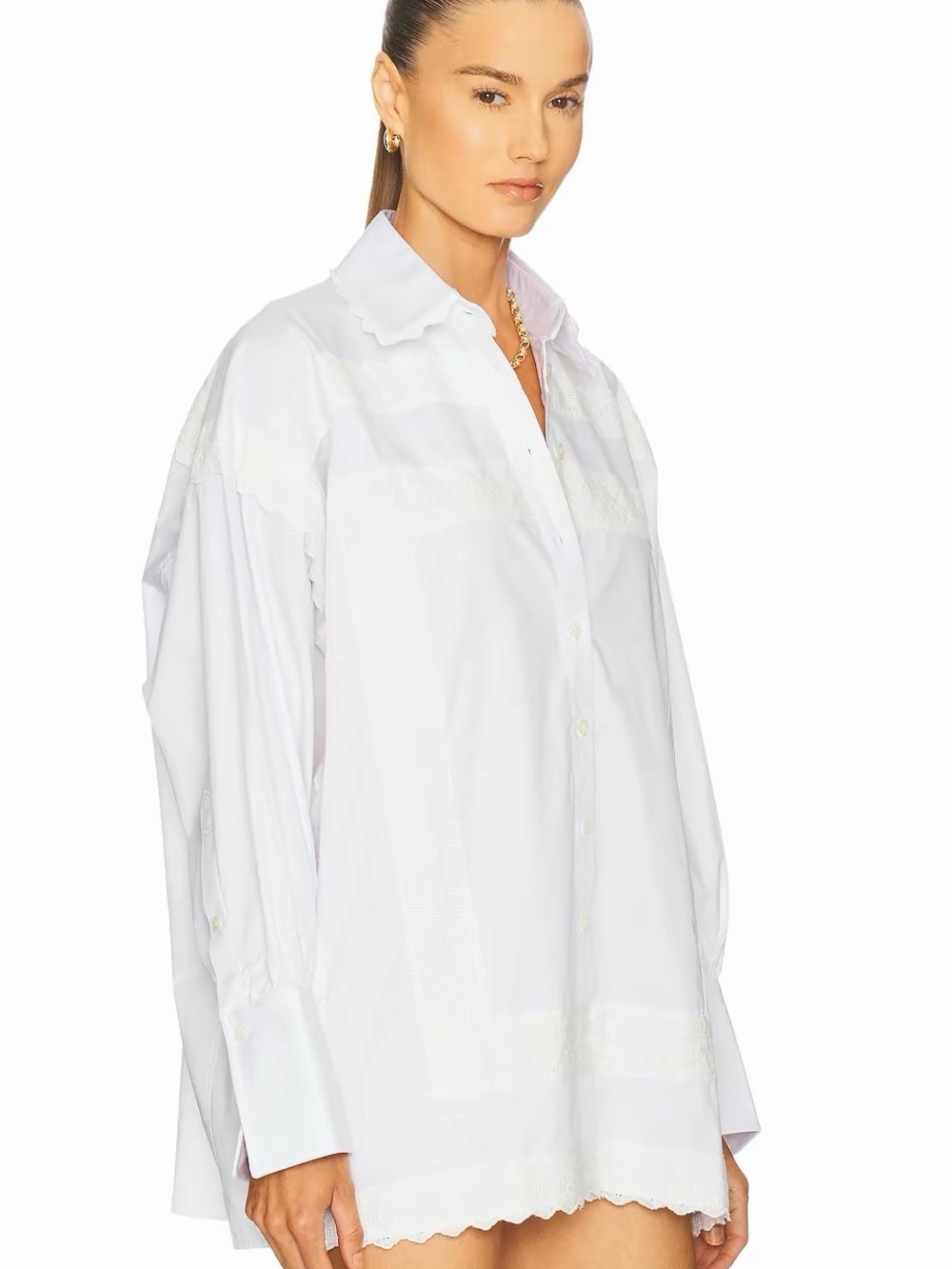 NWOT Helsa White Eyelet Long Sleeve Cotton Shirt, Size XXS/XS/S - Picture 4 of 16